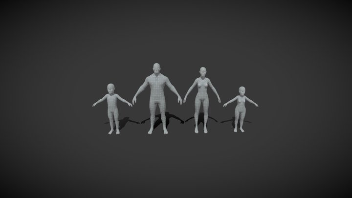 Human Body Base Mesh 3D Model Family Pack 3D Model