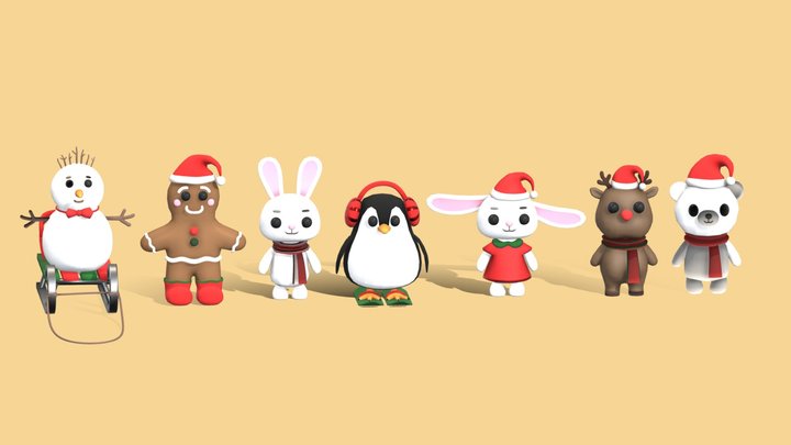 Cute Stylized Christmas Characters Mega Pack 3D Model
