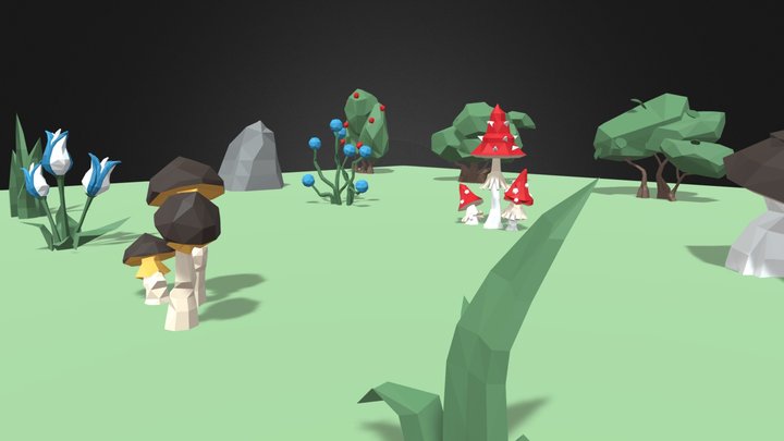 Free Shrubs, Flowers and Mushrooms 3D Low Poly 3D Model