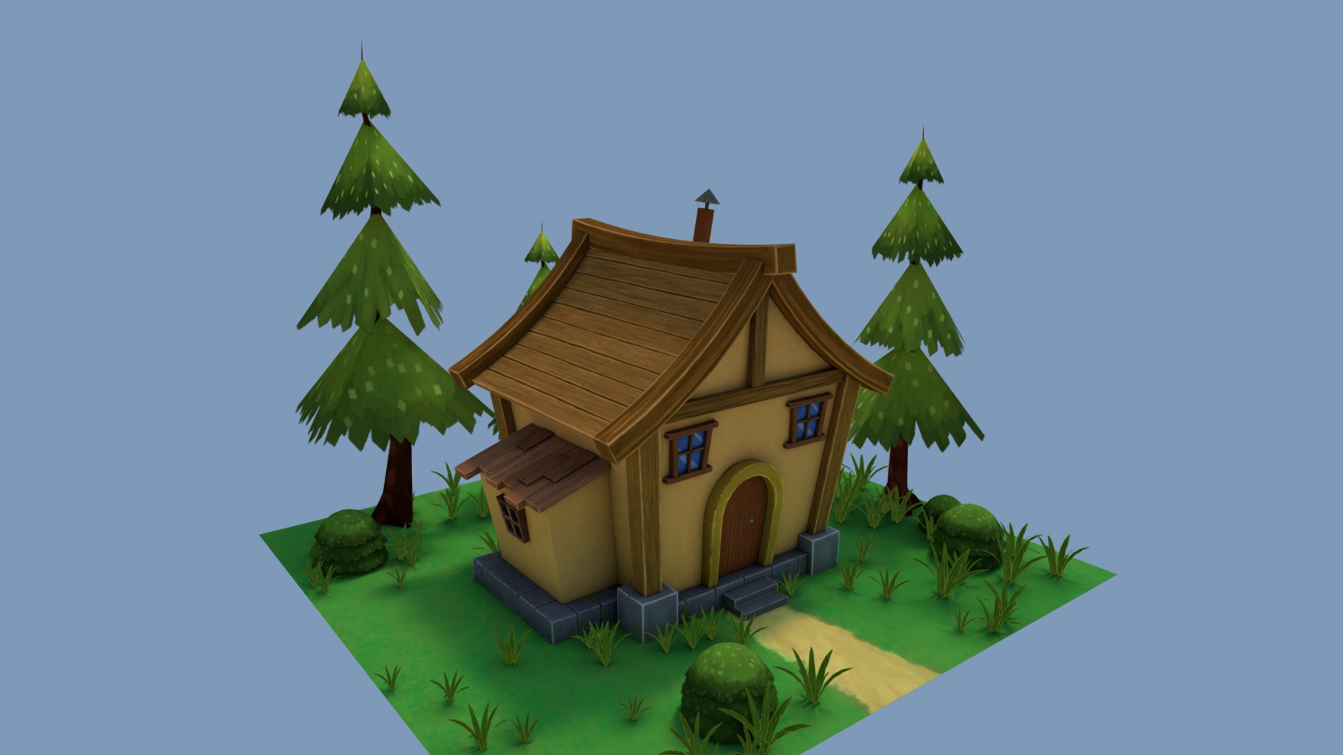 3D model wood house - This is a 3D model of the wood house. The 3D model is about a house with trees and grass.