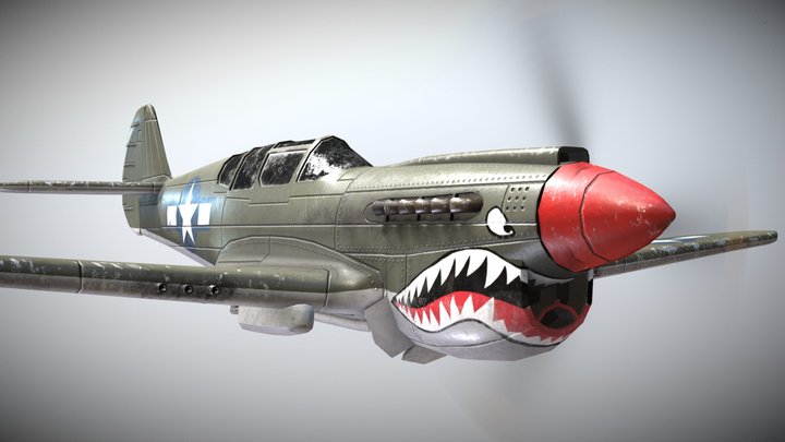 WW2 US Fighter Aircraft P40 Warhawk 3D Model