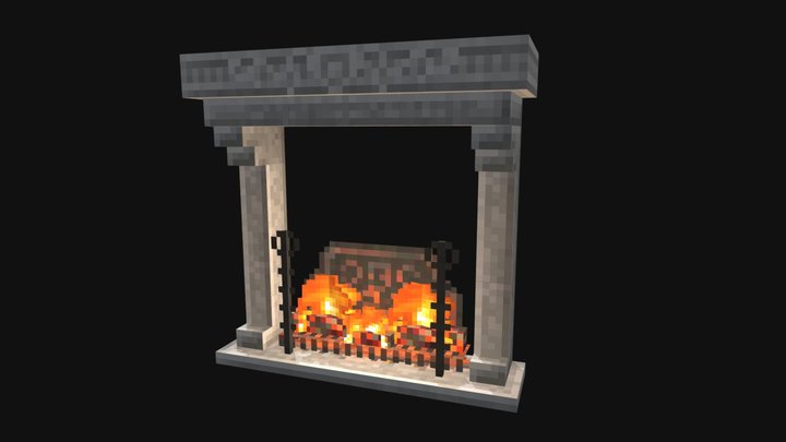 Stone bricks fireplace 3D Model