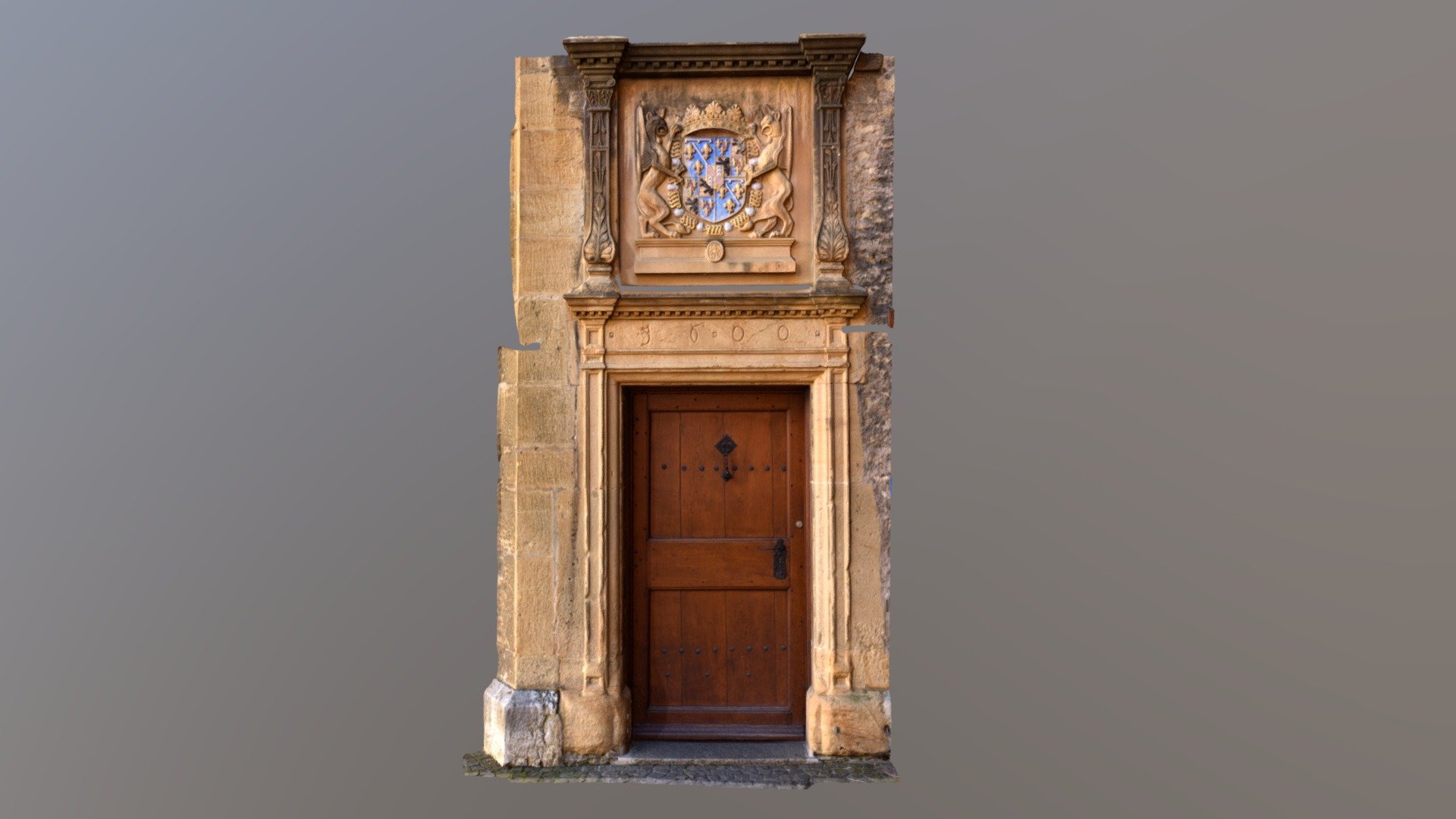 Castle door inside Neuchatel castle courtyard.