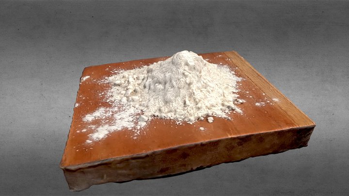 flour powder, on wooden board, for kitchen 3D Model