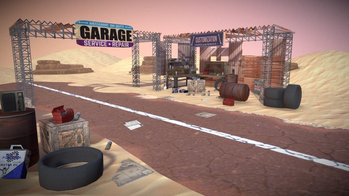 Desert Garage Environment – Low Poly /  3D Scene 3D Model