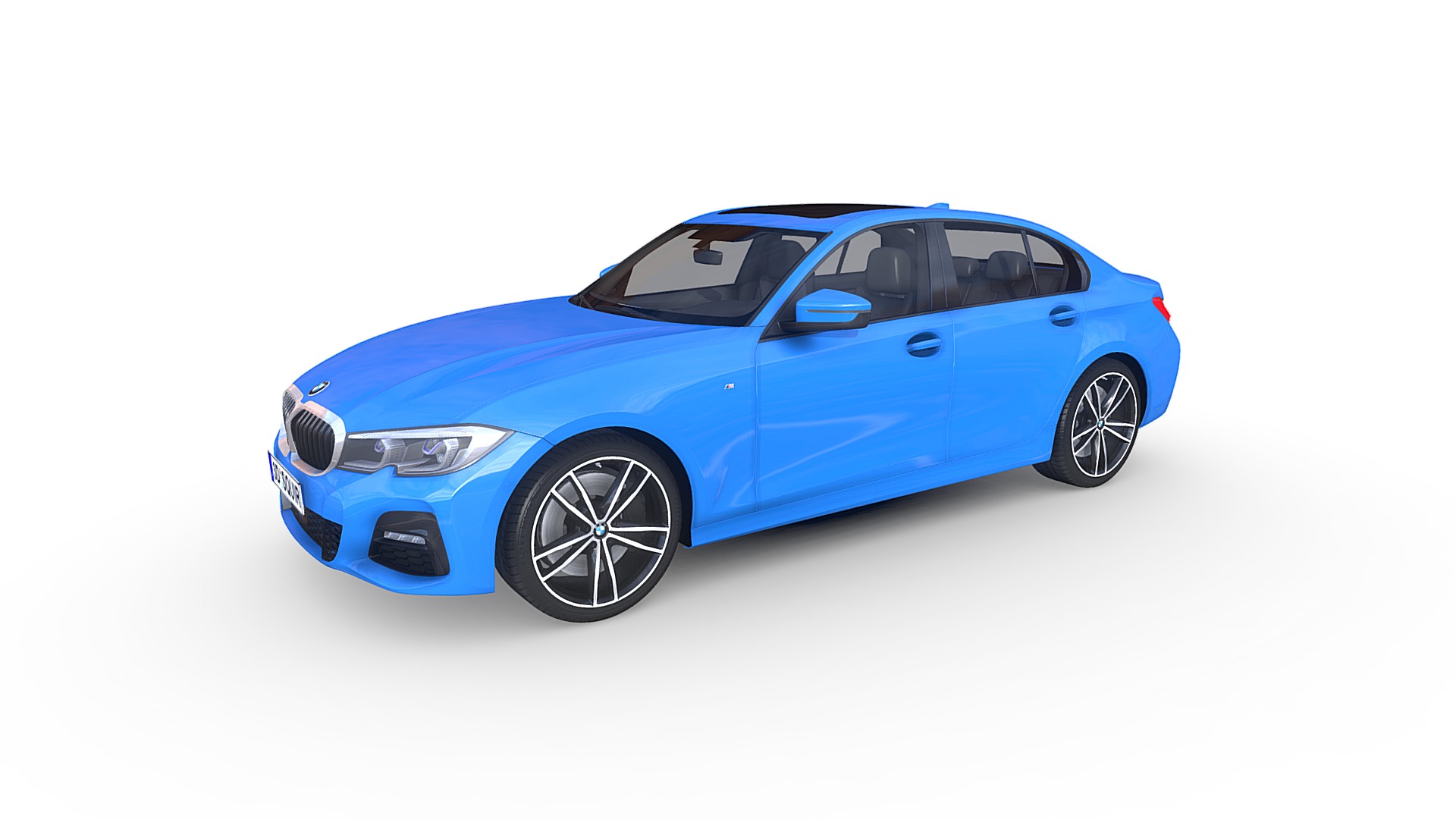 3D model BMW 3-series M- Package 2019 - This is a 3D model of the BMW 3-series M- Package 2019. The 3D model is about a blue car with a white background.