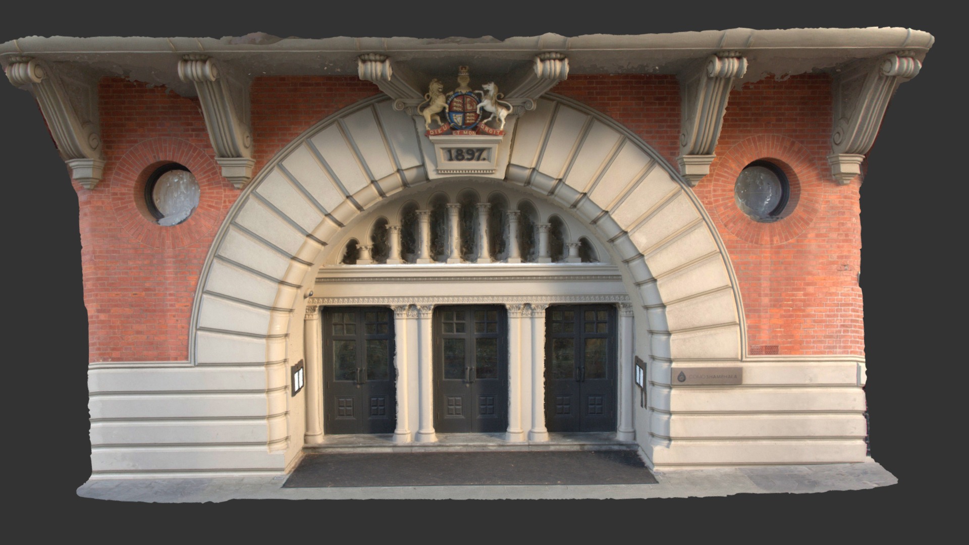 3D model Classic entrance – draft only - This is a 3D model of the Classic entrance - draft only. The 3D model is about a building with a large arched doorway.