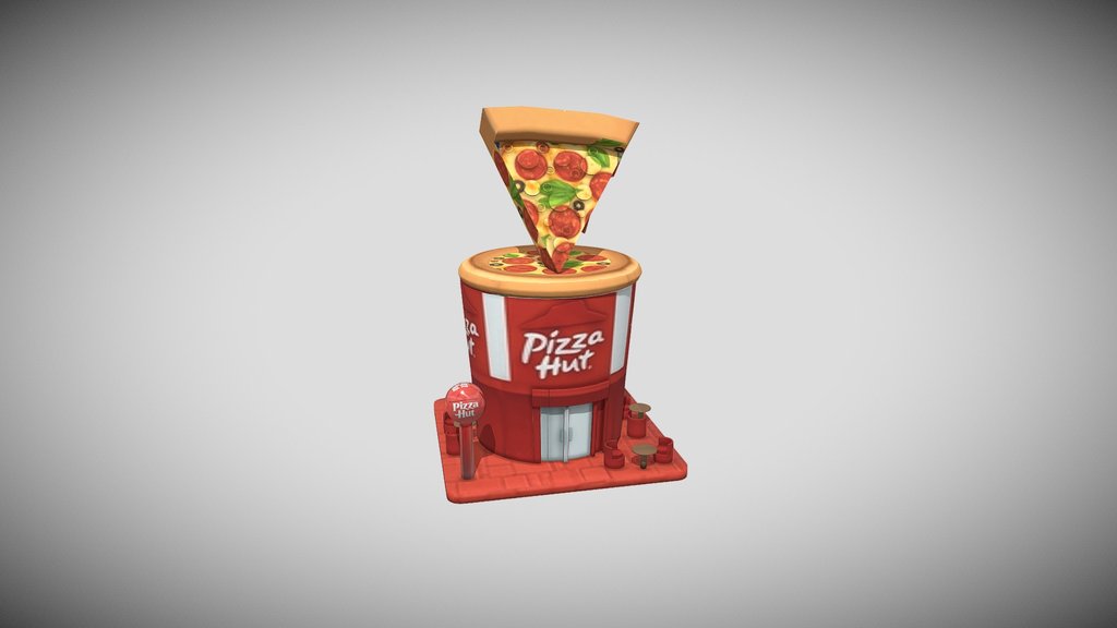 3D pizza hut model lowpoly