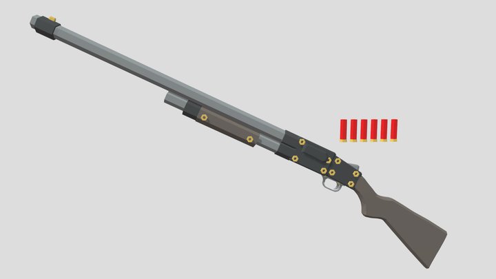 Low Poly Shot Gun and Ammo 3D Model