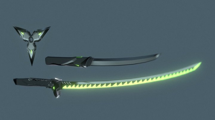 OW Genji Game peripherals Wakizashi Sword Dragonblade Dagger Model