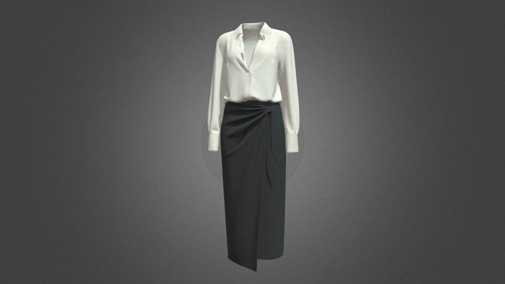 White shirt black leather skirt outfit 3D Model