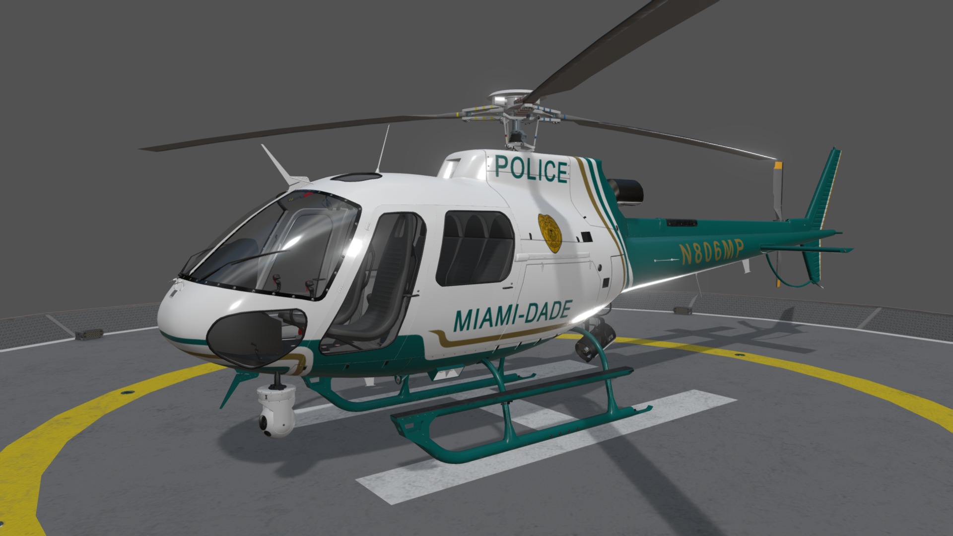 3D model AS-350 Miami Dade Police Static - This is a 3D model of the AS-350 Miami Dade Police Static. The 3D model is about a helicopter on a runway.