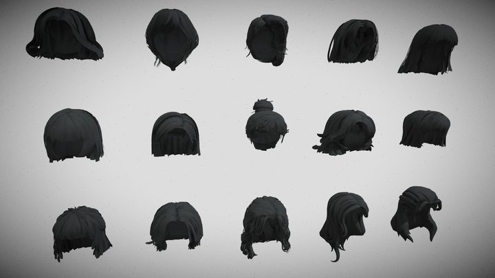 Hairstyles for girls 3D Model