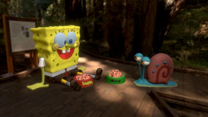 SpongeBob and Gary 3D Model