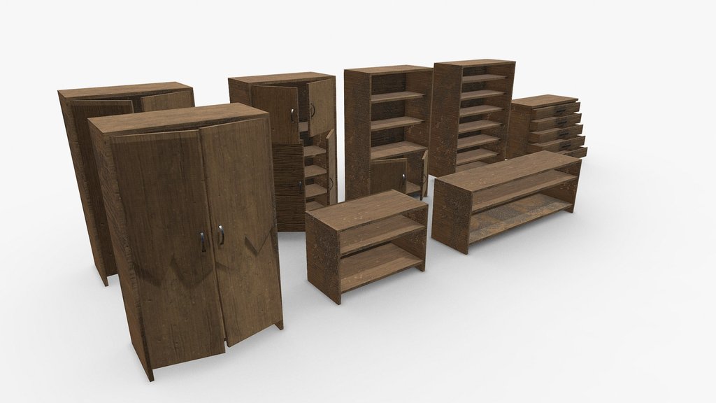 Old Shelves, Tv Stand And Closets — low-poly furniture 3D model by Pieter Ferreira