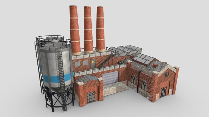 Generic Factory with smoke towers 3D Model
