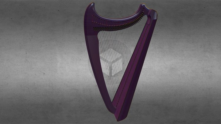 34 String Gothic/Celtic Harp 3D Model