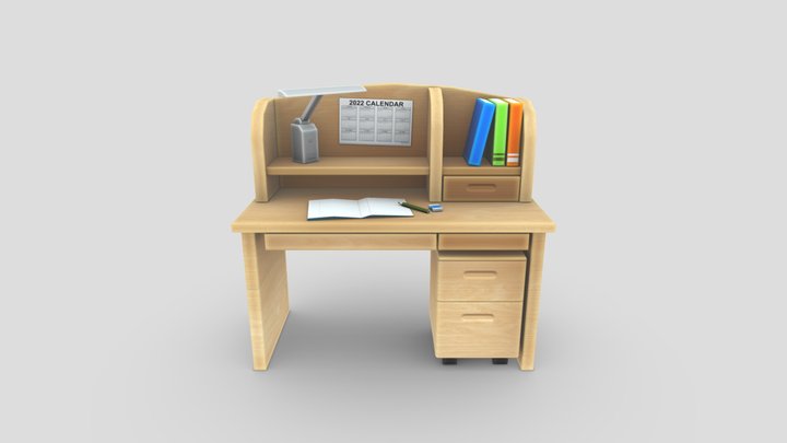Stylized Low Poly Study Desk 3D Model