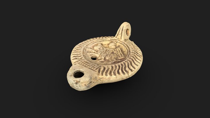 Roman Oil Lamp with Mounted Warrior 3D Model
