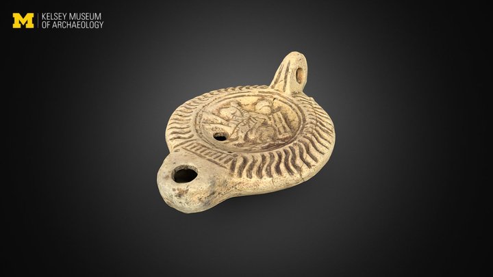 Roman Oil Lamp with Mounted Warrior 3D Model