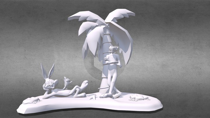 Bugs Bunny and Pink Panter on The Island 3D Model