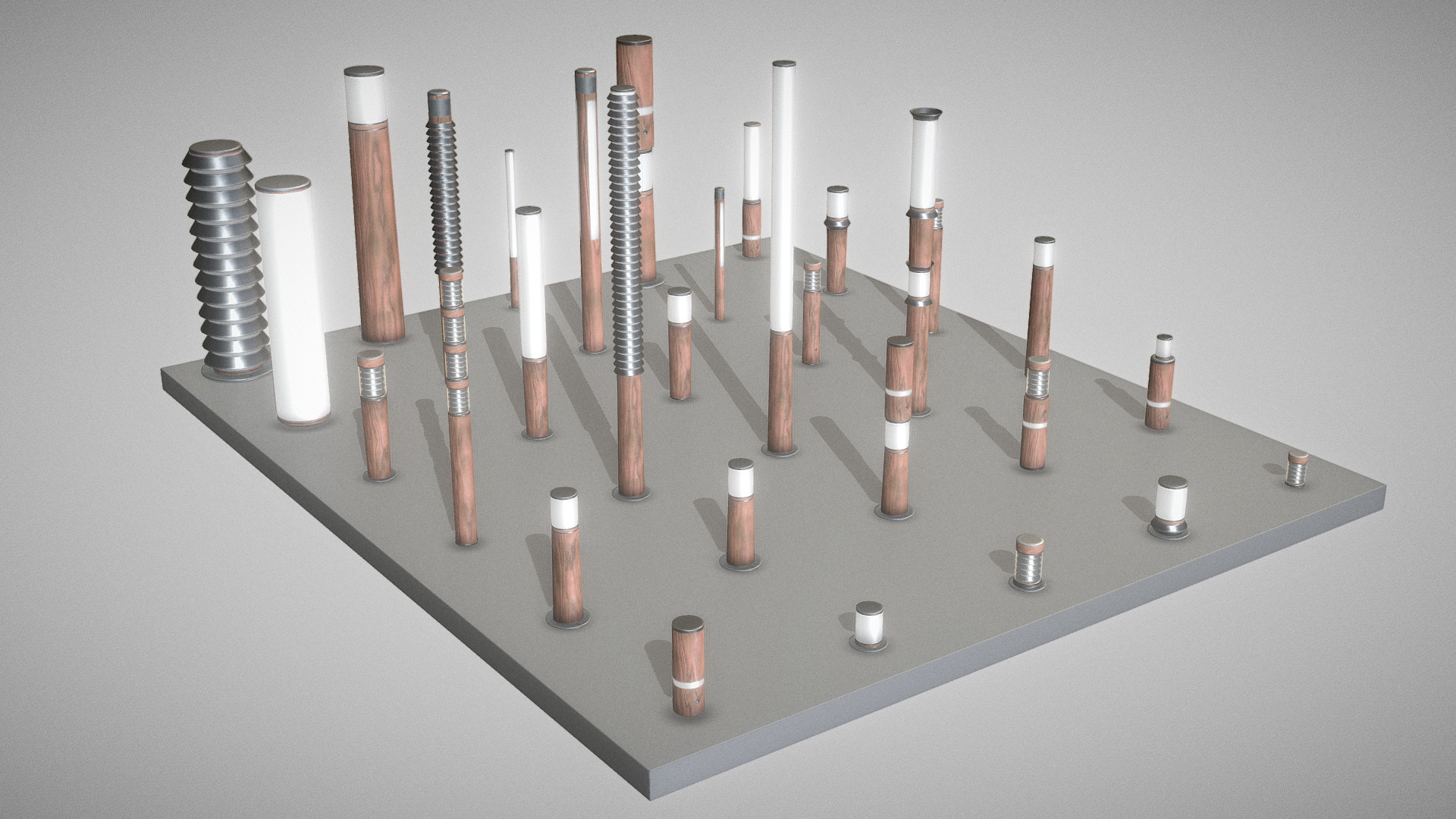 3D model Wooden Light-Columns (Low-Poly) – Street-Light 9 - This is a 3D model of the Wooden Light-Columns (Low-Poly) - Street-Light 9. The 3D model is about a group of metal tubes.