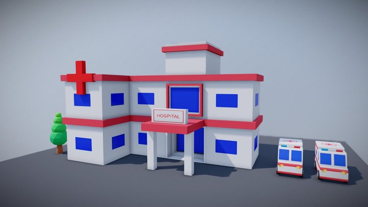 Low Poly Hospital Scene 3D Model