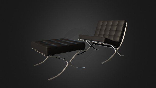 Barcelona chair and stool 3D Model