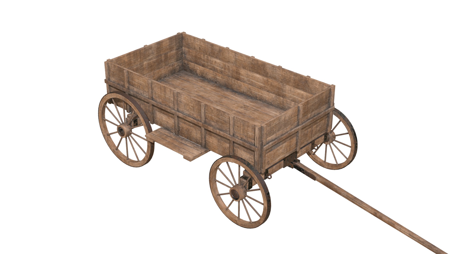 3D model Wooden cart - This is a 3D model of the Wooden cart. The 3D model is about a wooden cart with wheels.