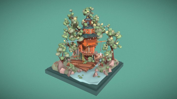 DAE Game Art - Low Polly Simple Scene 3D Model