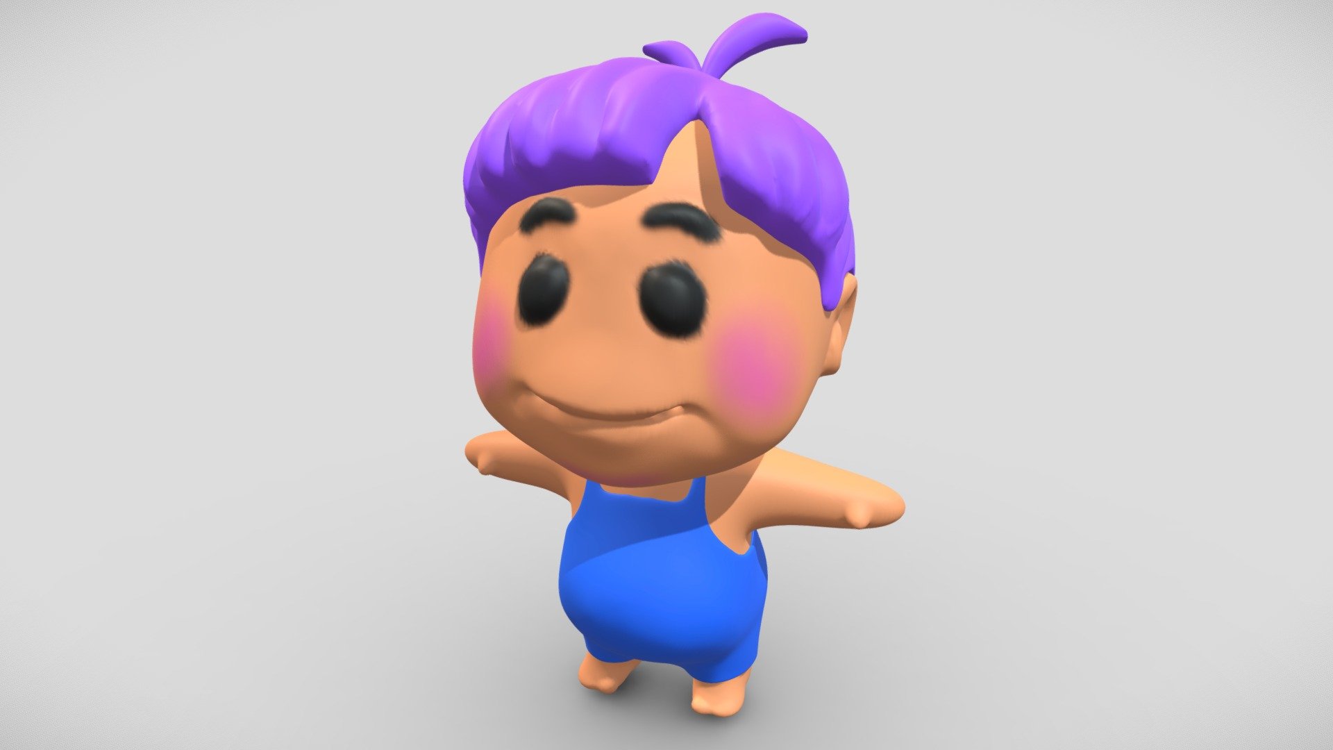Tiny boy with purple hair T pose.