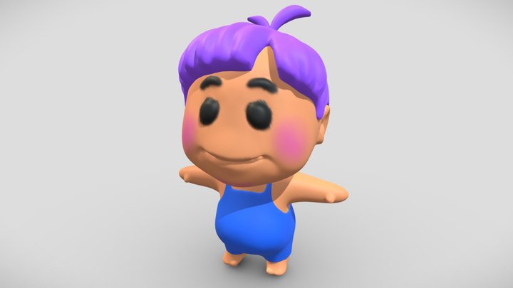 Tiny boy with purple hair T pose. 3D Model