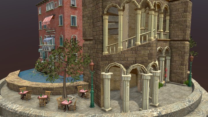 Low Poly Cityscene Venice 3D Model