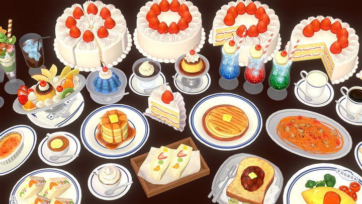 喫茶店 ～ Japanese Cafe Food Dessert Pack 3D Model