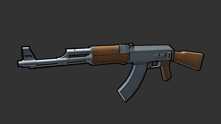 Toon AK-47 - outlined 3D Model