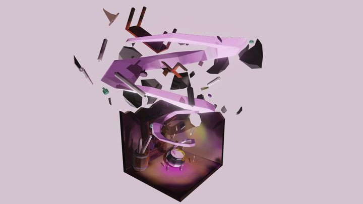 Low Poly Witch's Workshop Diorama 3D Model