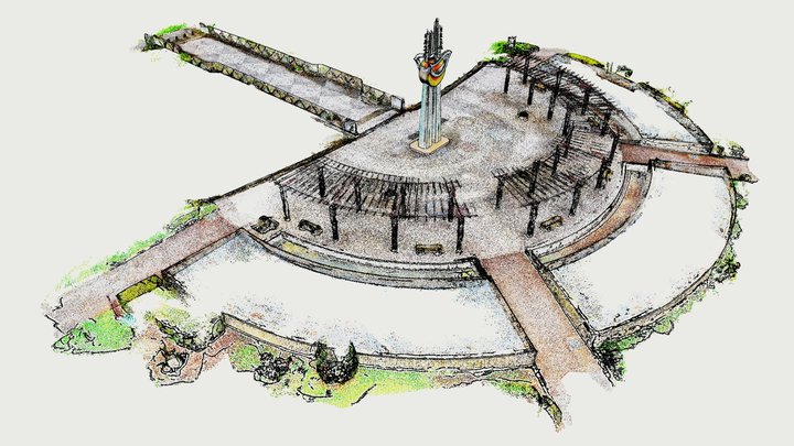 Semicircular plaza with the tower - Point Cloud 3D Model