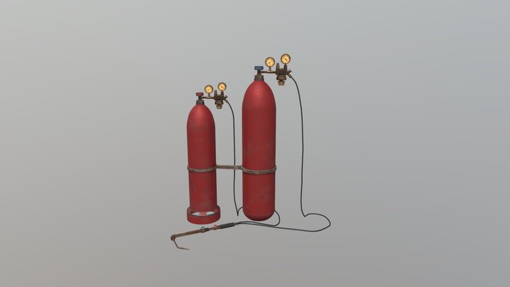 Old gas burner with bottles 3D Model