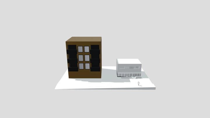 kävelijä animaaatio ja talot 3D Model