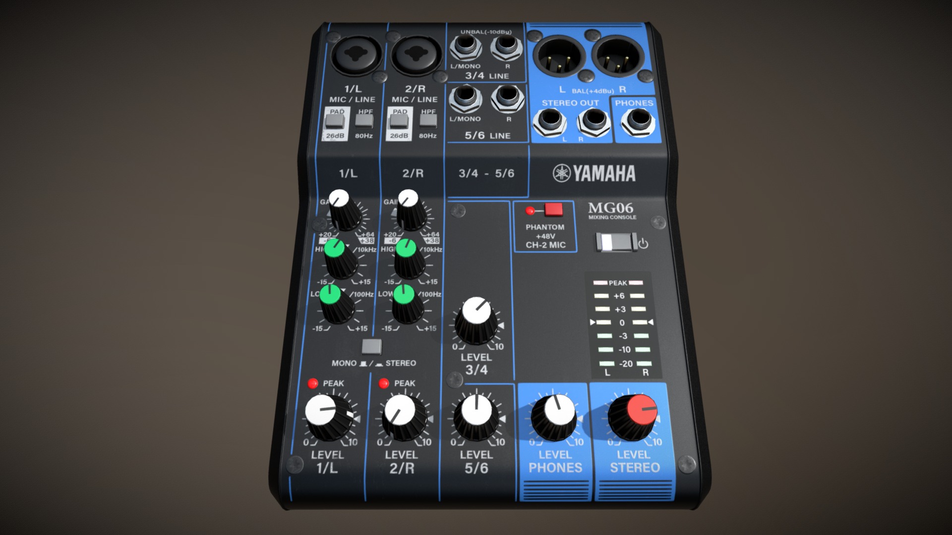 3D model Yamaha MG06 Mixer Lowpoly - This is a 3D model of the Yamaha MG06 Mixer Lowpoly. The 3D model is about a couple of remote controls.