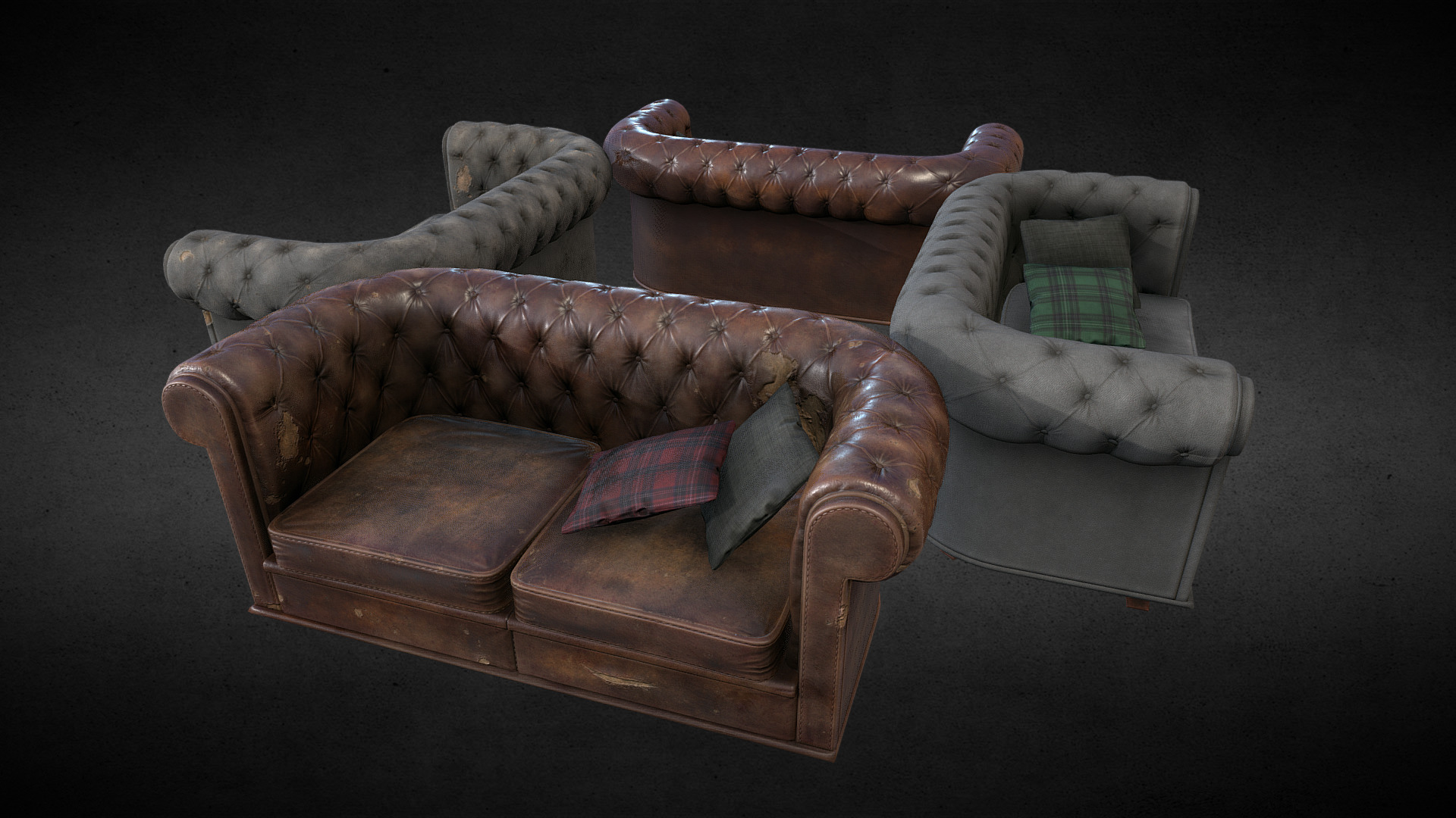 3D model Old Sofa - This is a 3D model of the Old Sofa. The 3D model is about a couch with a pillow and a cat on it.