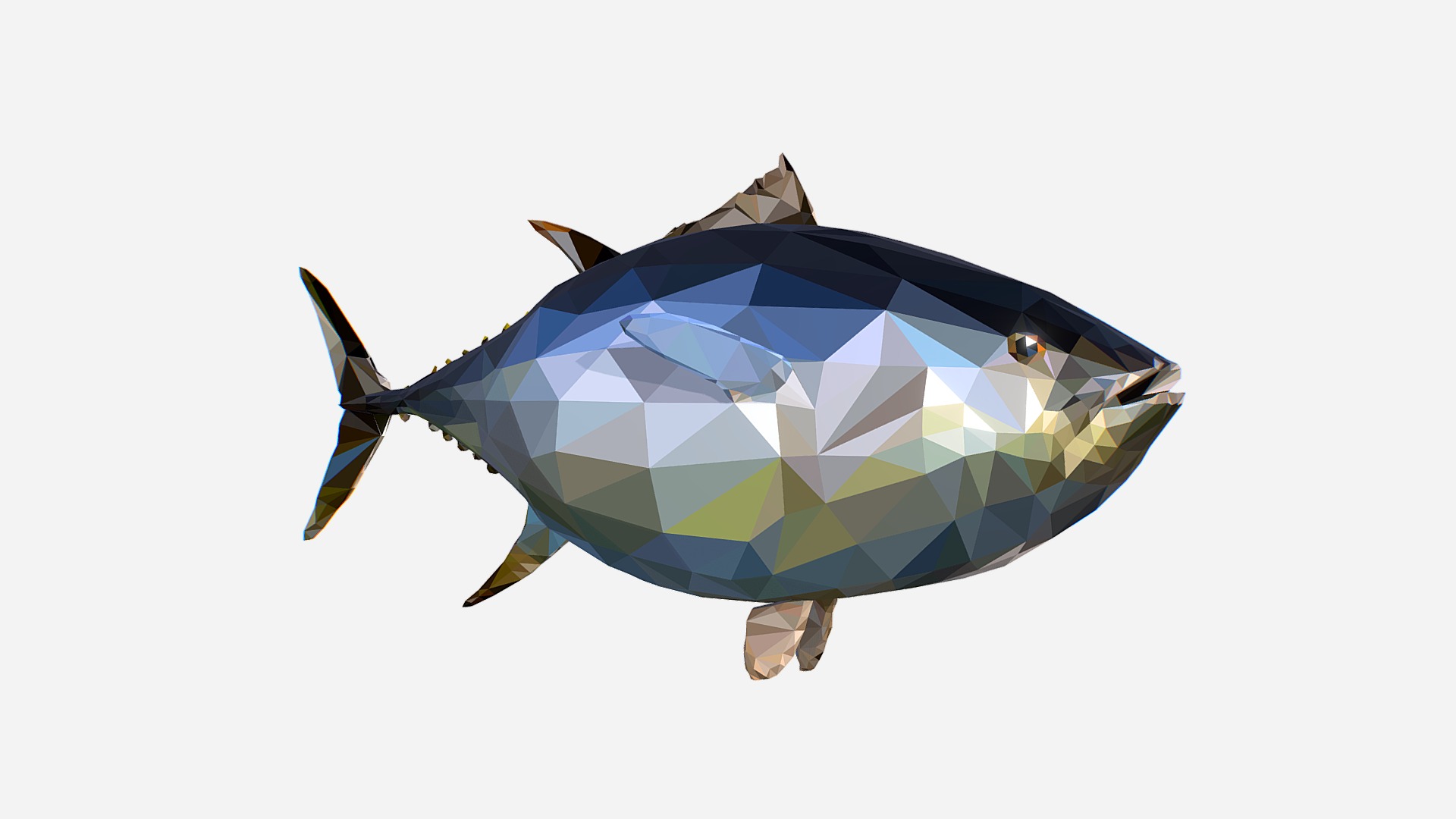 3D model Tuna Low Polygon Art Ocean Fish - This is a 3D model of the Tuna Low Polygon Art Ocean Fish. The 3D model is about a fish with a yellow and blue striped tail.