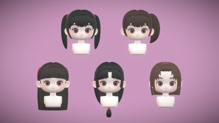 Female Hair Style Set 04 Model Collection 3D Model