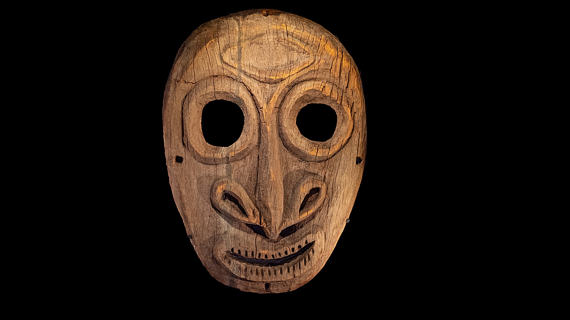 3D model Wooden mask (Papua New Guinea) - This is a 3D model of the Wooden mask (Papua New Guinea). The 3D model is about a wood carving of a face.