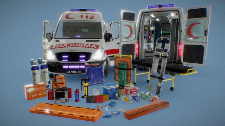 Ambulance Set - Full Interior & Medical Gear 3D Model
