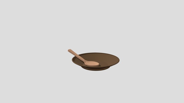 Wooden spoon and plate 3D Model