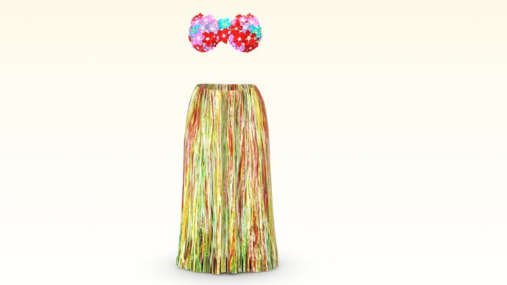 Hawaii Beach Strips Skirt And Flowers Bra Outfit 3D Model
