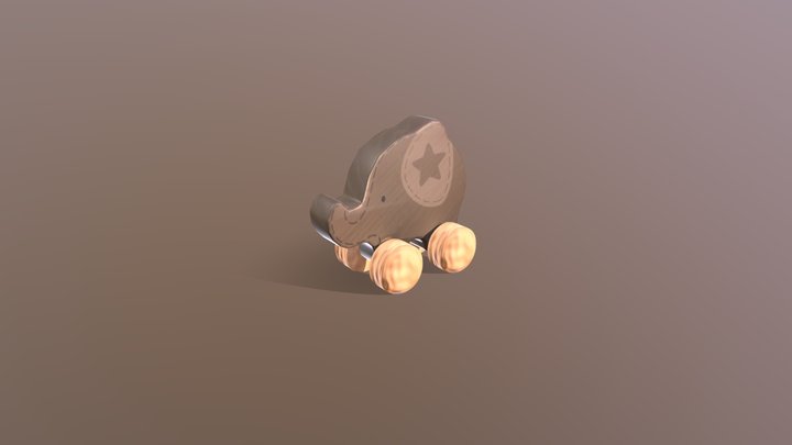 Wooden elephant on wheels 3D Model