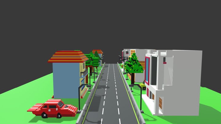 Voxel Village 3D Model