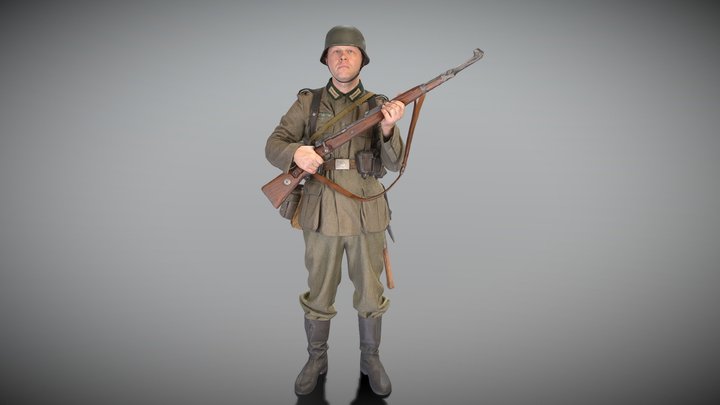 Fully equipped German soldier with gun 344 3D Model